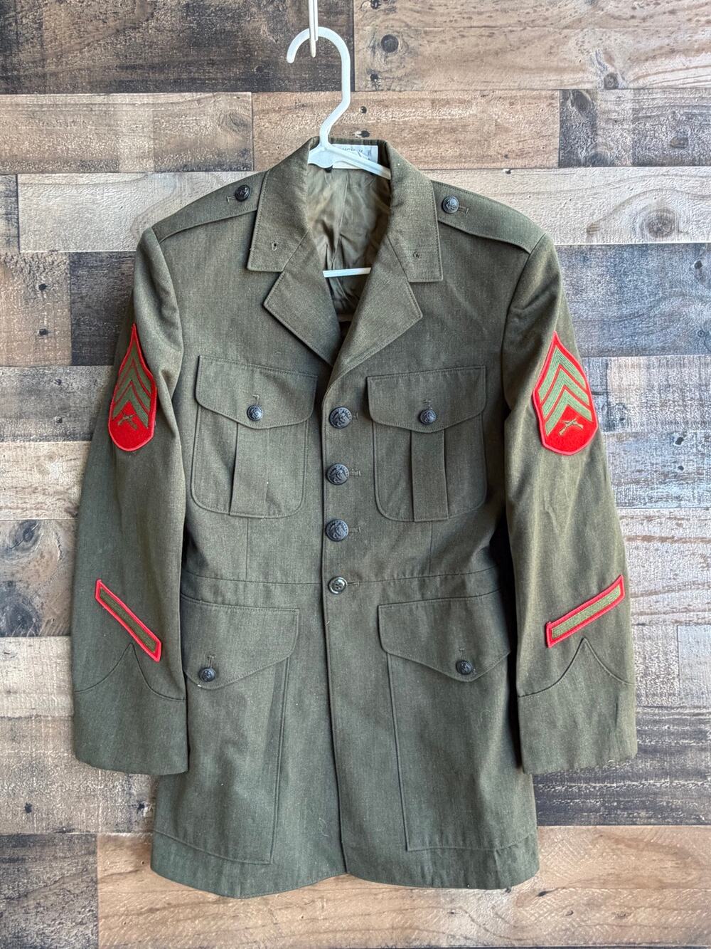 Vintage USMC Olive Drab Wool Service Alpha Uniform Jacket-Sergeant Rank Chevrons